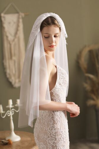 Elegant Lace-Trimmed Tulle Veil for Bridal Events