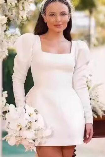 Square Neck Puff Sleeve Short Dress for Formal Events