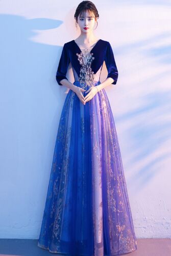 Elegant Purple Velvet and Tulle Evening Gown with Floral Embroidery – Perfect for Formal Events