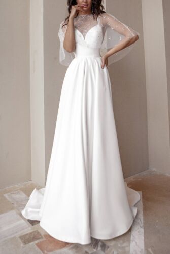 Ivory Sheer Capelet Wedding Gown