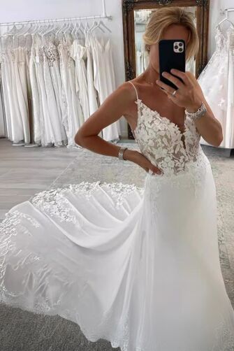 Spaghetti Strap Wedding Gown with Long Train