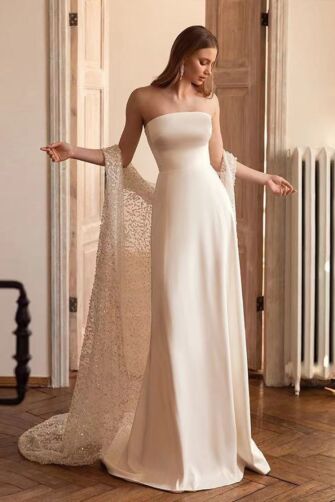 Strapless Satin Mermaid Gown with Sequin Cape for Formal Events