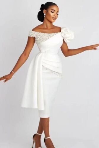 One-Shoulder Beaded Cocktail Dress with Floral Accent for Formal Events