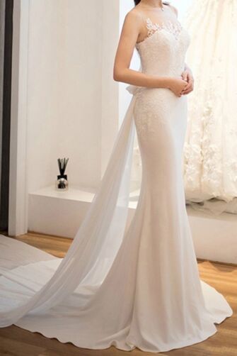 High-Neck Lace Mermaid Gown with Long Train for Evening Events