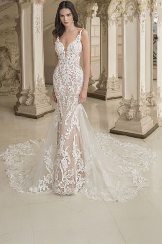 Lace V-Neck Mermaid Gown with Long Train for Formal Events