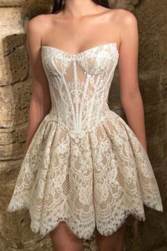 Strapless Lace Corset Dress with Flared Skirt for Party Wear