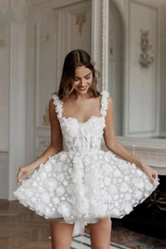 White 3D Flower Appliqué Mini Dress