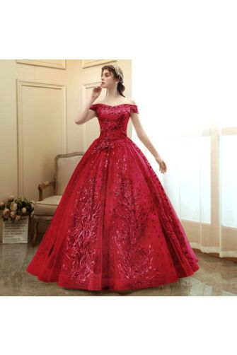 Crimson Crown – Embroidered Off-Shoulder Gown