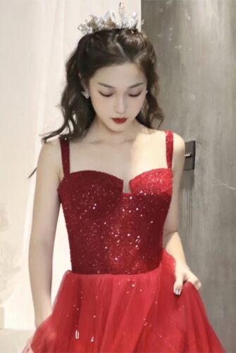 Sparkling Red Sequin Corset Dress – Elegant and Charming for Special Events