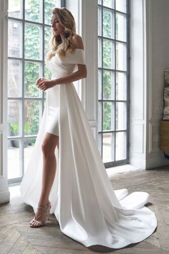 Off-the-Shoulder High-Low Gown with Long Train for Formal Events