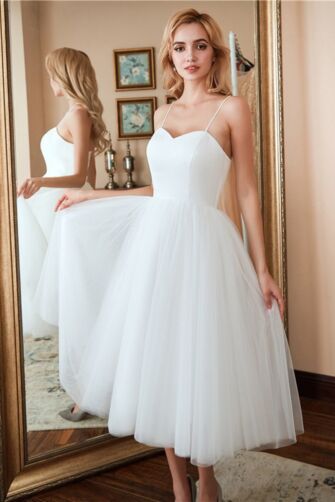 Spaghetti Strap Tulle Midi Dress with Full Skirt for Formal Events