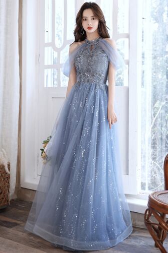 Midnight Starlight Gown – Cape Sleeve & Glitter Tulle