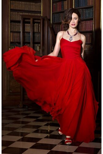 Olga Kurylenko Inspired Red Spaghetti Strap A Line Celebrity Dress James Bond Style