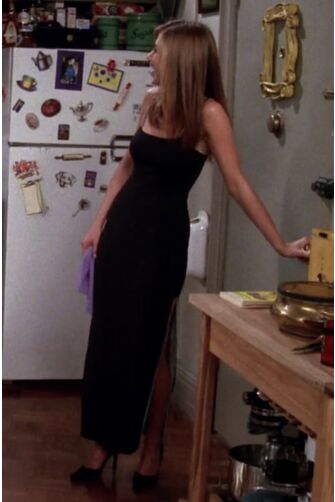 Rachel Green Inspired Black Spaghetti Straps Sleek Dress with Slits "Friends"