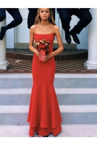 Scarlet Serenade Red Spaghetti Straps Mermaid Celebrity Formal Prom Dress