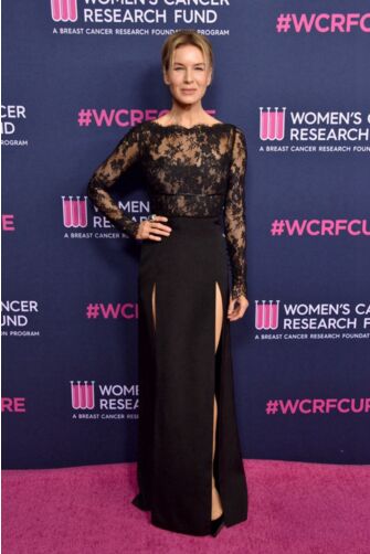 Renee Zellweger Black Lace Formal Dress with Slits Women’s Cancer Research Fund Gala
