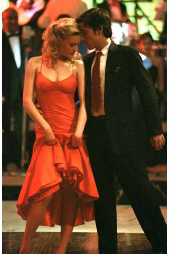 Vibrant Dance – Romola Garai Orange Satin Dress 