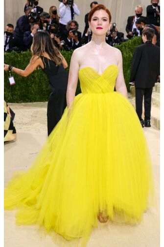 Rose Leslie Inspired Yellow Strapless Ball Gown Celebrity Dress Met Gala 2021