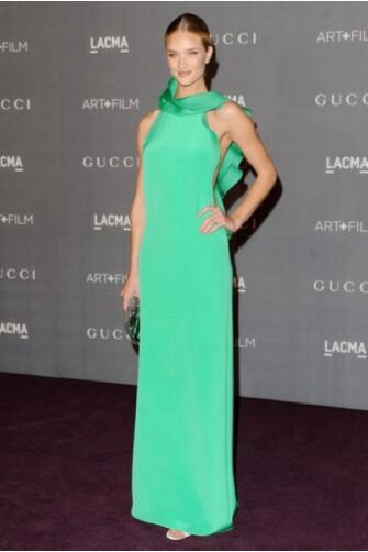 Rosie Huntington-Whiteley Green Ruffled Formal Prom Dress LACMA Gala 2012