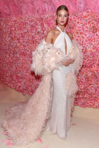 Veiled Radiance – Rosie Huntington-Whiteley Met Gala 2019–Inspired Beaded Halter Column Gown  