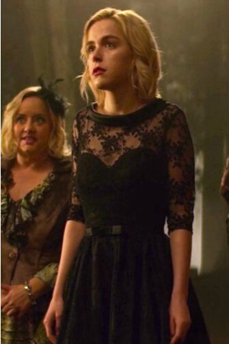 Sabrina Spellman Black Lace Tea-length Formal Prom Dress Chilling Adventures