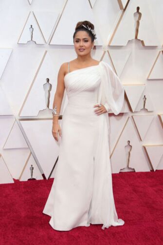Salma Hayek Inspired White Chiffon Evening Formal Celebrity Dress Oscars 2020