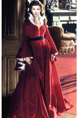 Vivien Leigh as Scarlett O'Hara Red Long-sleeves Velvet Dress Gone With The Wind