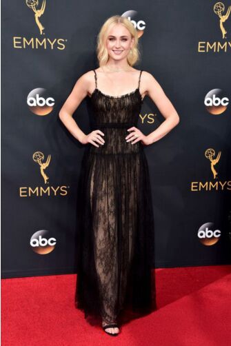 Sophie Turner Black Spaghetti Straps Lace Formal Prom Celebrity Dress Emmys 2016