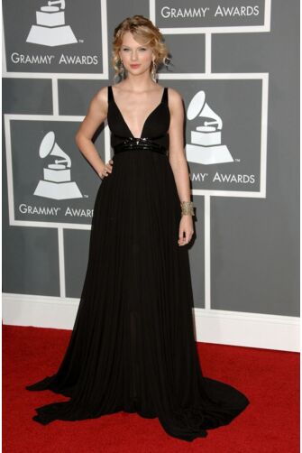 Taylor Swift Inspired Black V-neck Chiffon Celebrity Prom Dress Grammys 2009