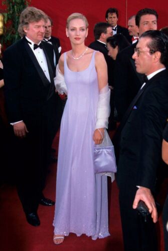 Uma Thurman Lavender Embellished Chiffon Gown Oscars 1995