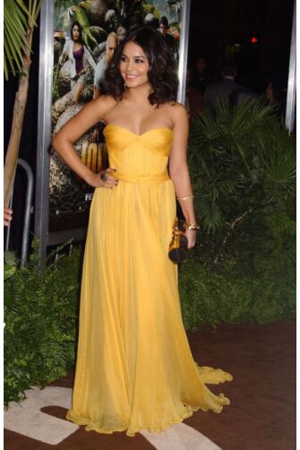 Sunlit Whisper – Vanessa Hudgens Yellow Strapless Chiffon Gown