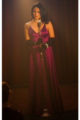 Camila Mendes as Veronica Lodge Fuchsia Pink Satin Dress on TV Show Riverdale