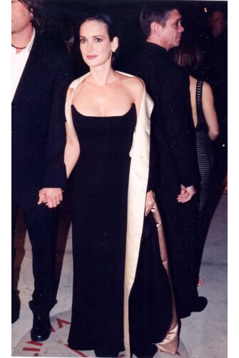 Winona Ryder Inspired Black Celebrity Evening Formal Dress with Cape Oscars 2000