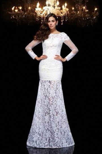 Ivory Lace Long Sleeve Mermaid Wedding Gown