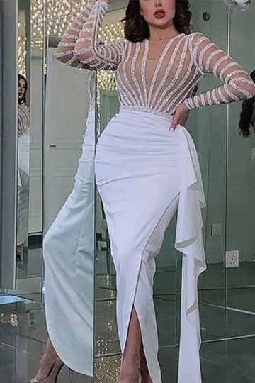 Ivory Elegance Striped Embellished Gown