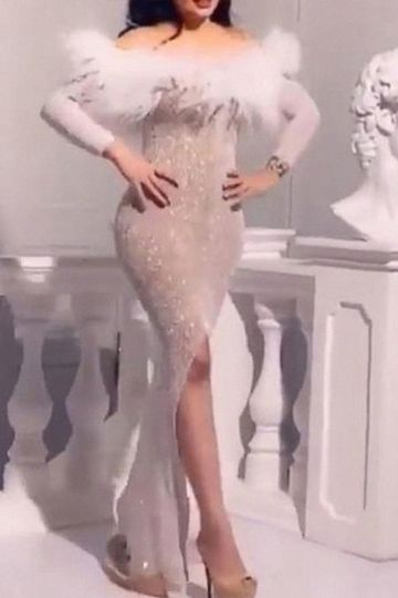 Feathered Elegance Gown