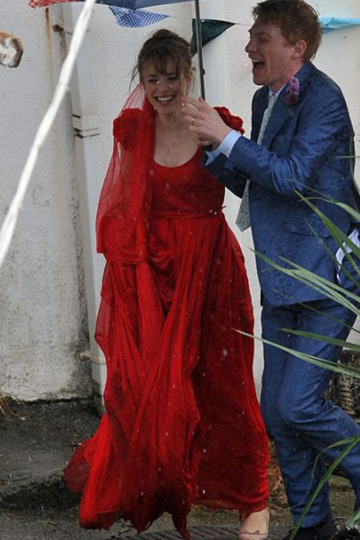 Rachel McAdams Red Floral Cap-sleeve Celebrity Wedding Dress in Movie "About Time"