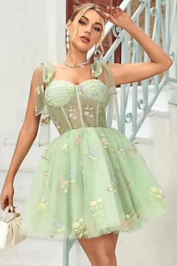 Spring Serenade – Embroidered Green Dress