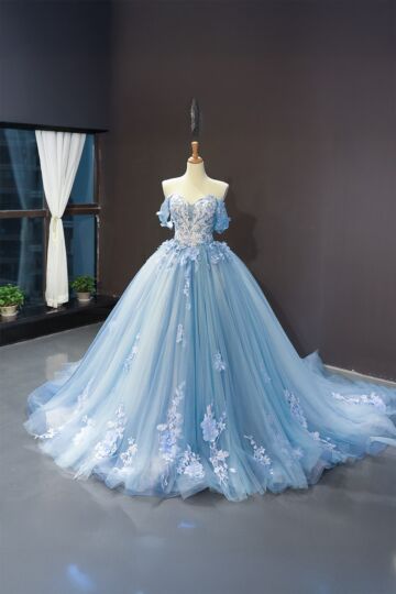 Frozen Whisper – Light Blue Off-Shoulder Dress