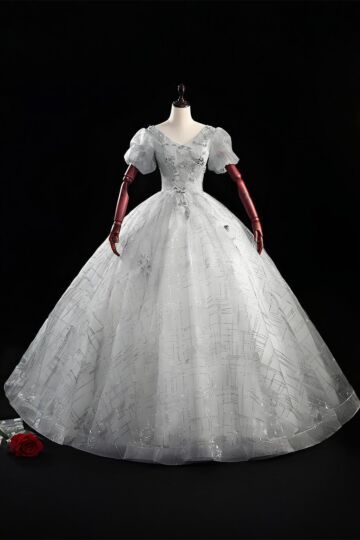 Moonlit Mirage – Silver Tulle Couture Gown