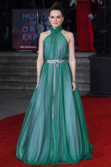 Daisy Ridley Green High-neck Formal Dress 'Murder On The Orient Express' Premiere