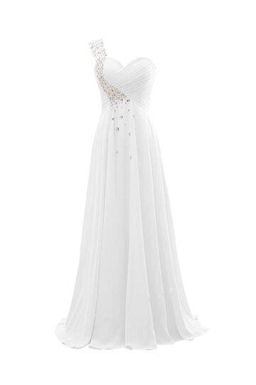 Ethereal Starlit One-Shoulder Sweetheart Chiffon Evening Gown with Pleated Bodice