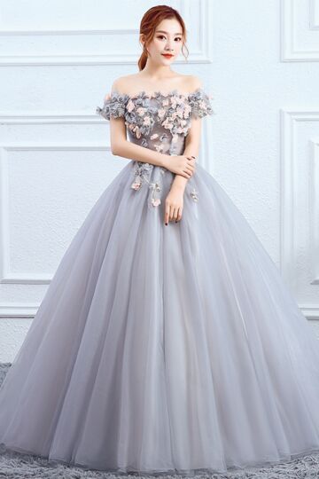 Off-Shoulder 3D Floral Tulle Ball Gown