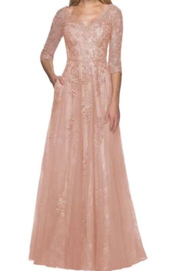 Scalloped V-Neck Tulle Floor-Length Formal Dress with 