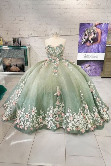Whispering Spring – Green Gradient Flower Princess Dress