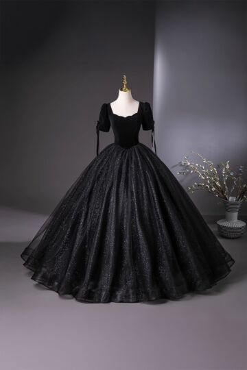 Midnight Majesty – Black Velvet Glitter Ball Gown