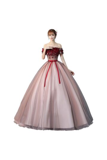  Mauve Ombre Tulle Off-Shoulder Ball Gown