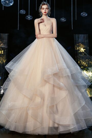 Spaghetti-Strap V-Neck, Glitter Tulle Maxi
