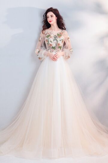 Champagne Long-Sleeve Princess Dress
