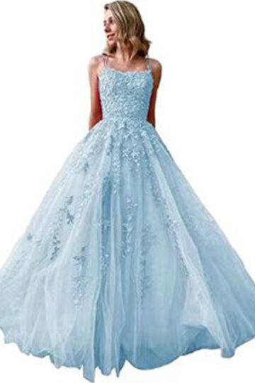 Spaghetti-Strap Bodice, Embroidered Tulle, Floor Length  Dress 